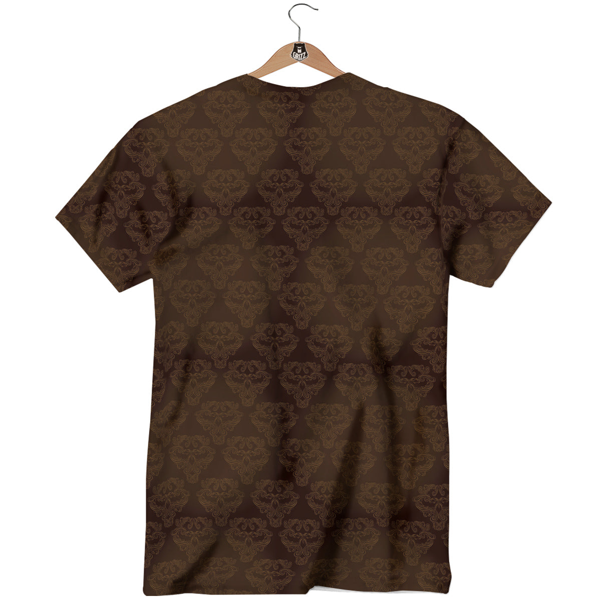 Western Damask Dark Brown Print T-Shirt-grizzshop