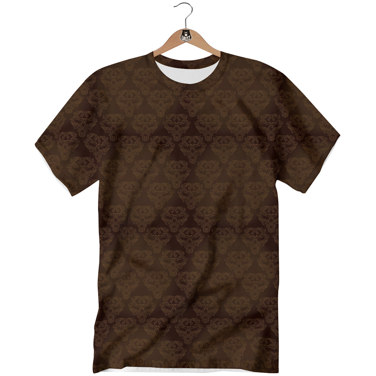 Western Damask Dark Brown Print T-Shirt-grizzshop