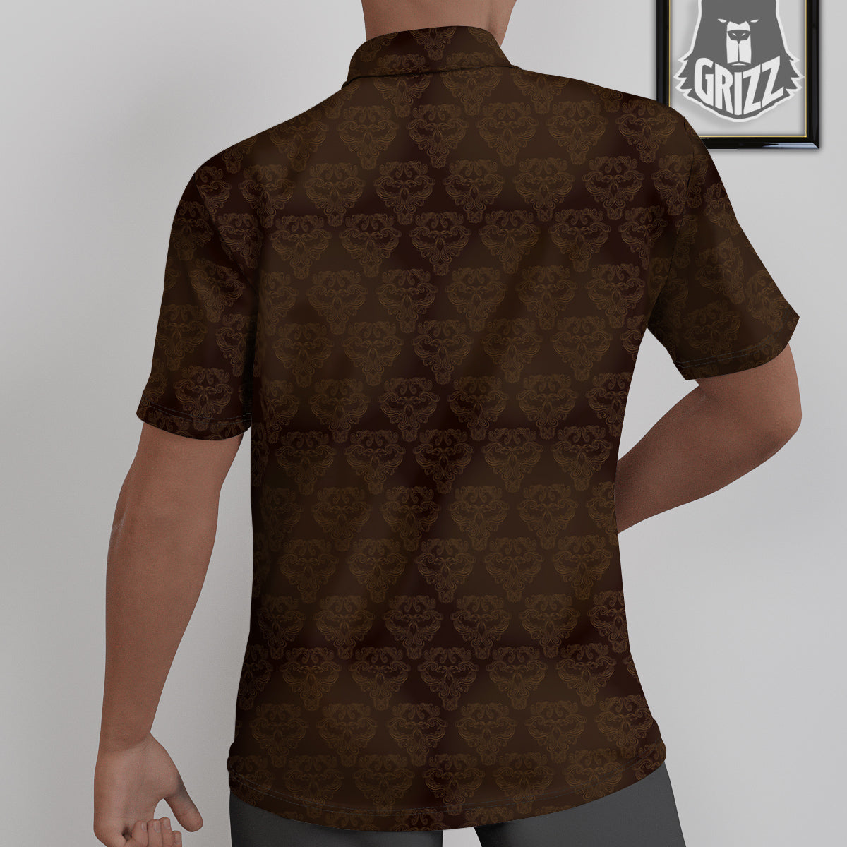 Western Damask Dark Brown Print Untucked Shirts-grizzshop