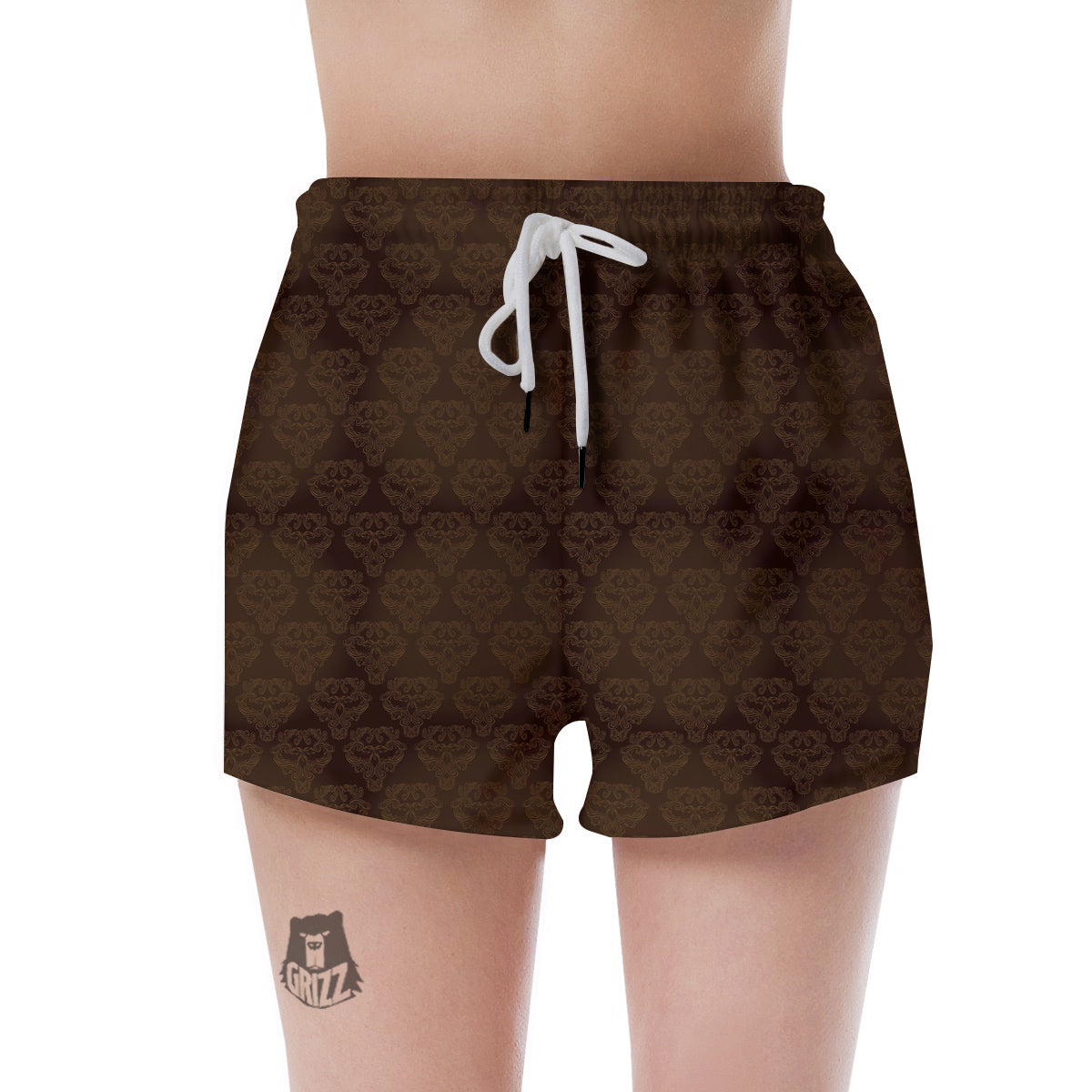Western Damask Dark Brown Print Women's Shorts-grizzshop