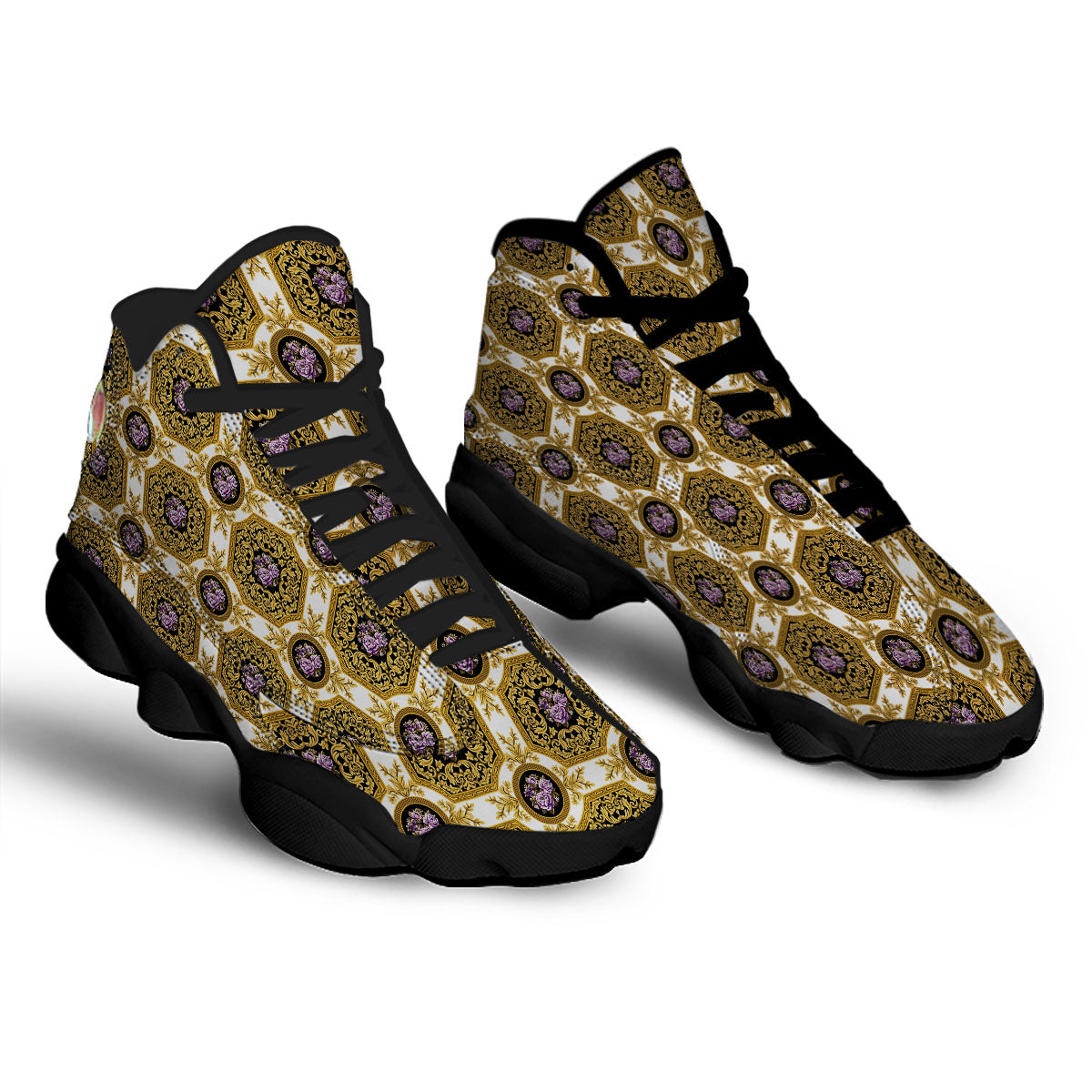 Western Damask Ornamental Print Black Basketball Shoes-grizzshop