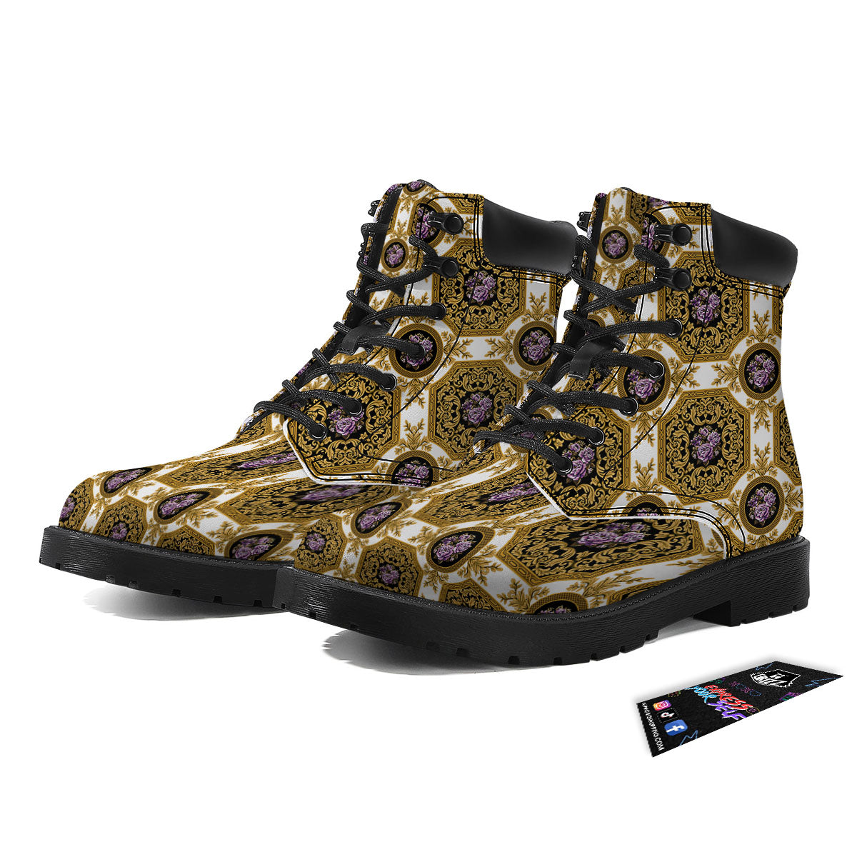 Western Damask Ornamental Print Boots-grizzshop