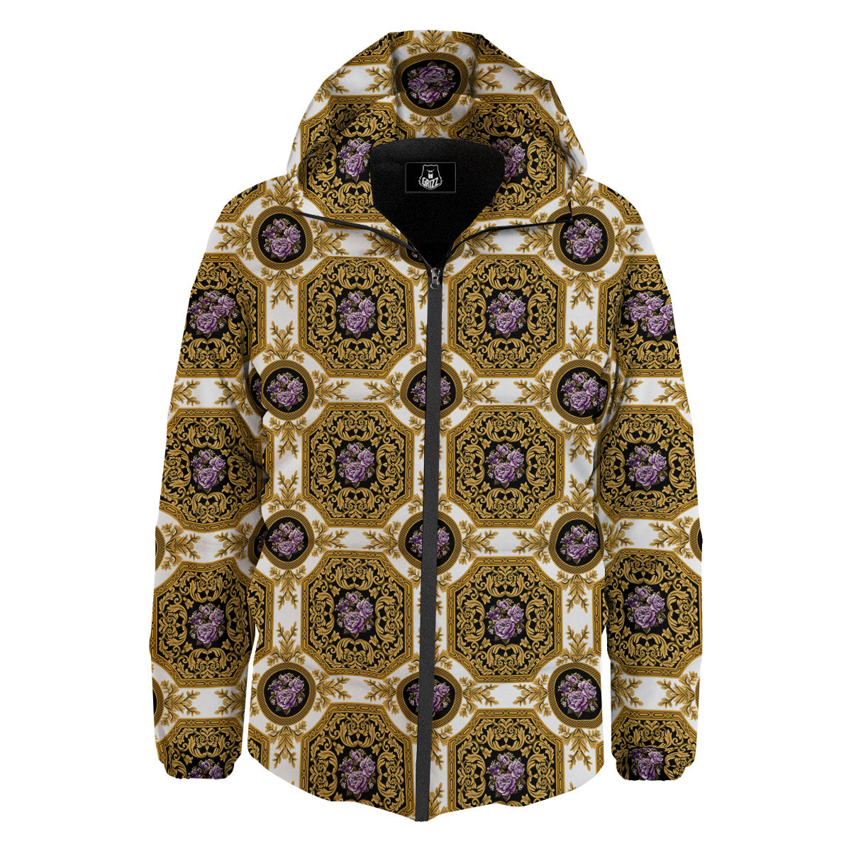 Western Damask Ornamental Print Down Jacket-grizzshop