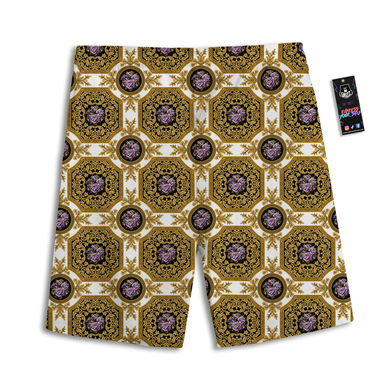 Western Damask Ornamental Print Men's Athletic Shorts