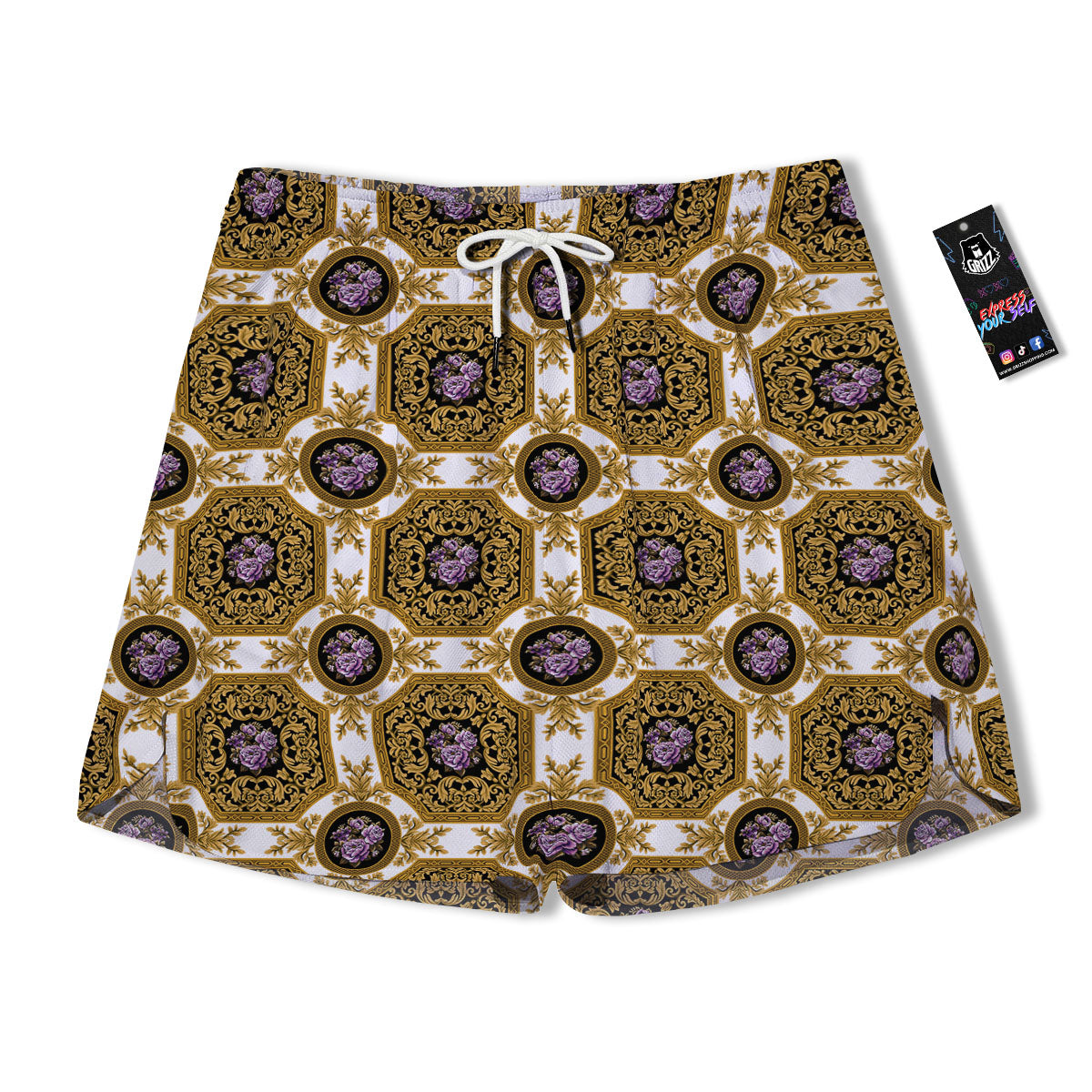 Western Damask Ornamental Print Men's Running Shorts-grizzshop