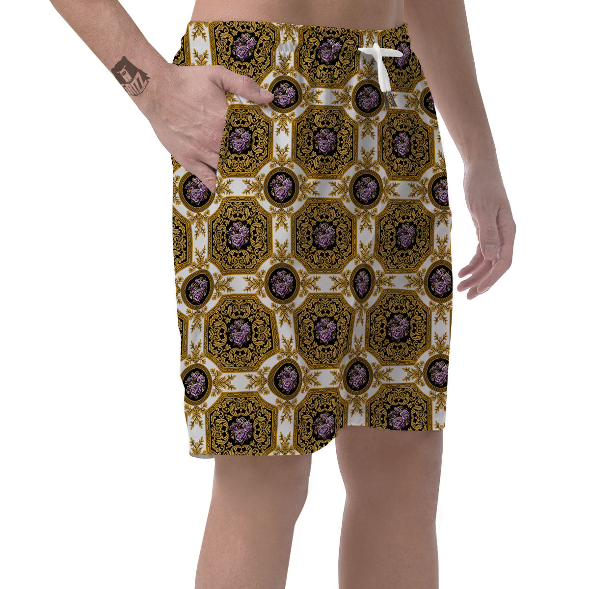 Western Damask Ornamental Print Men's Shorts-grizzshop
