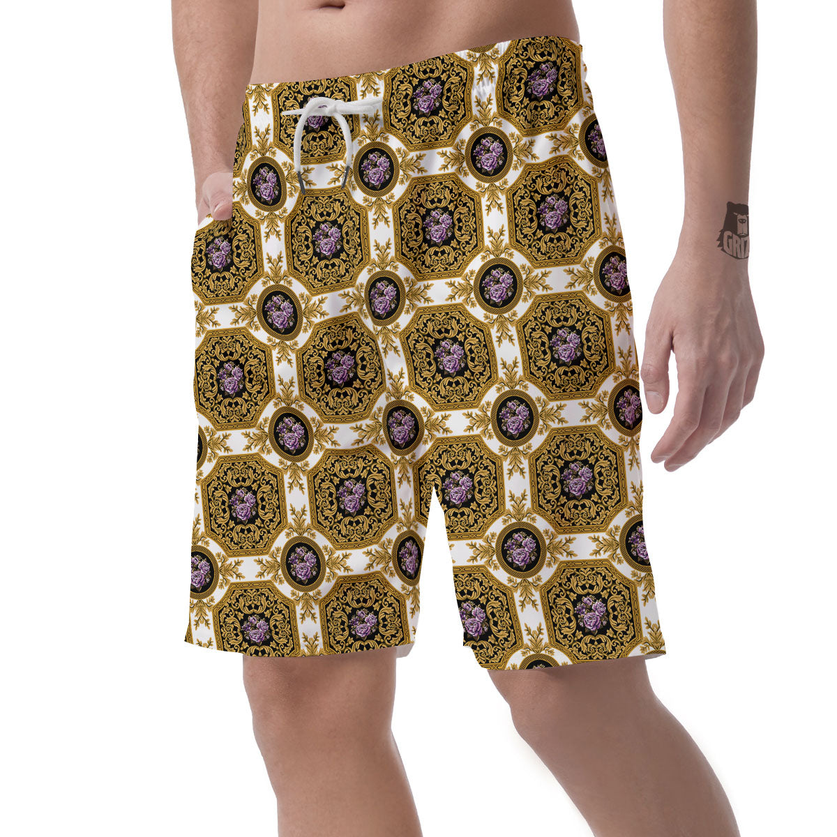 Western Damask Ornamental Print Men's Shorts-grizzshop