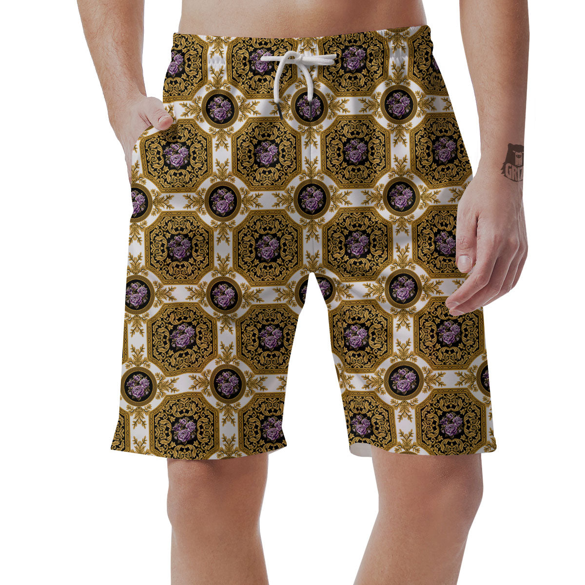 Western Damask Ornamental Print Men's Shorts-grizzshop