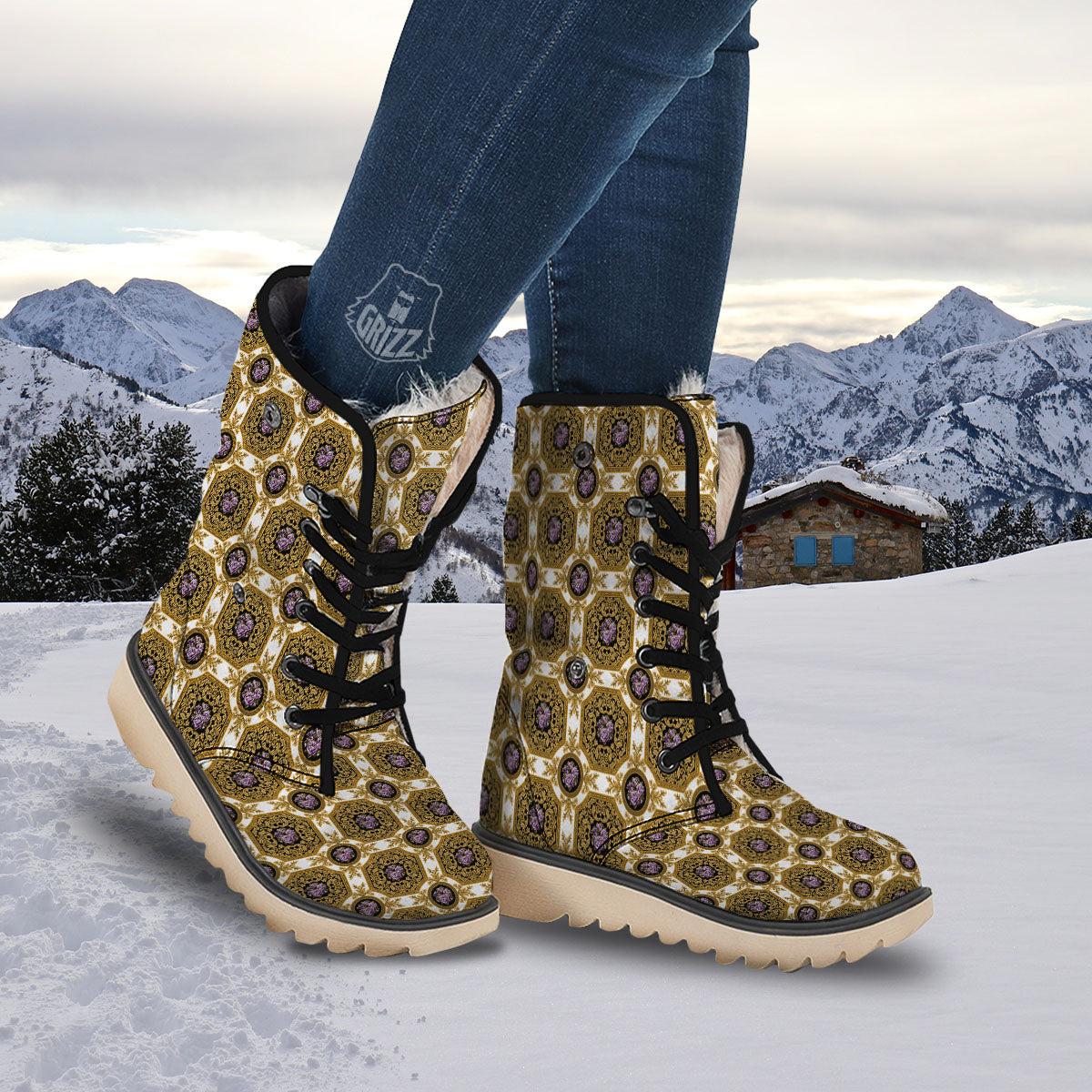 Western Damask Ornamental Print Snow Boots-grizzshop
