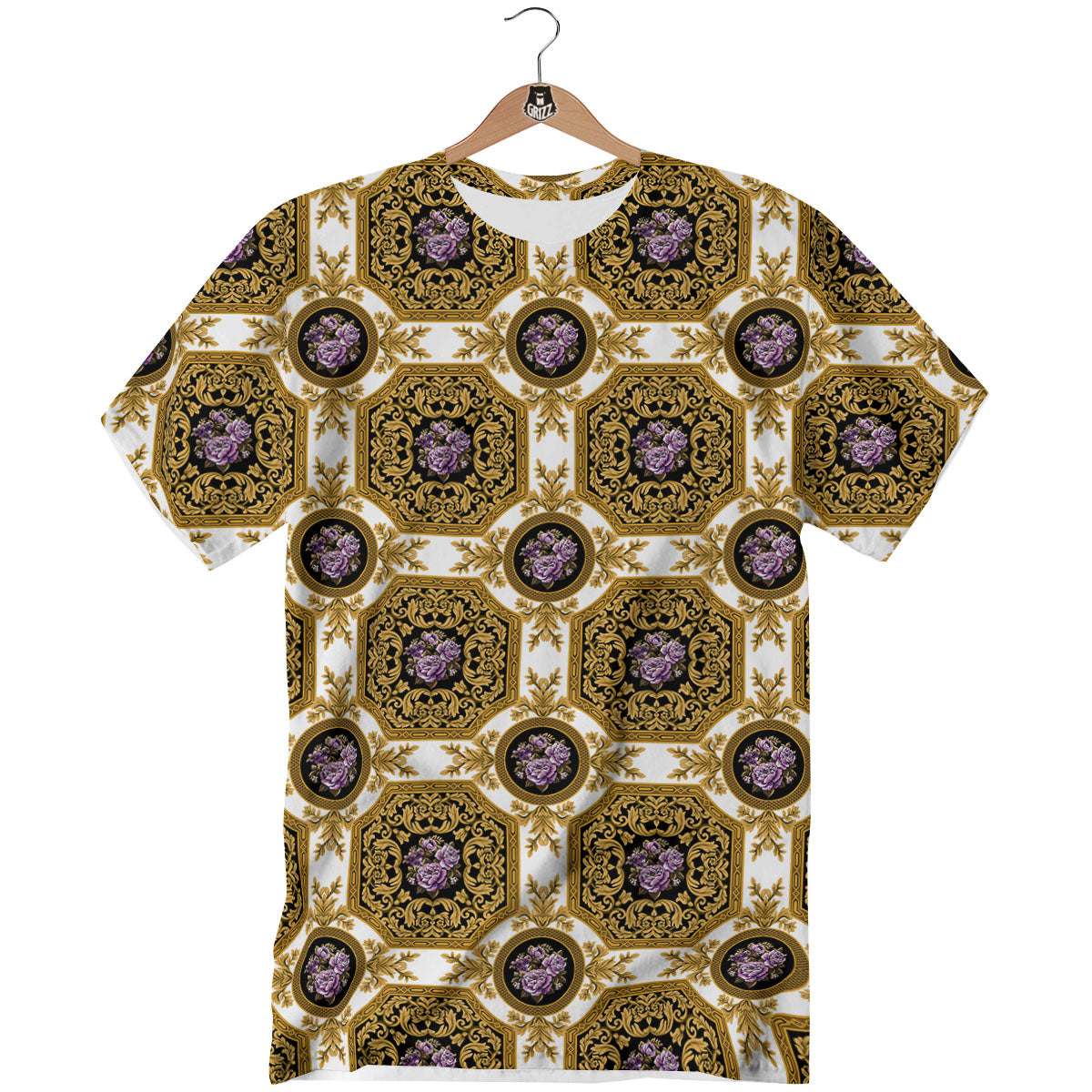 Western Damask Ornamental Print T-Shirt-grizzshop