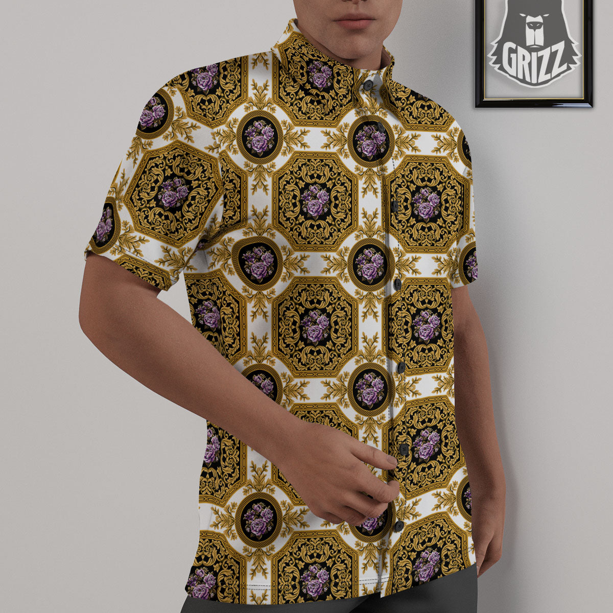 Western Damask Ornamental Print Untucked Shirts-grizzshop