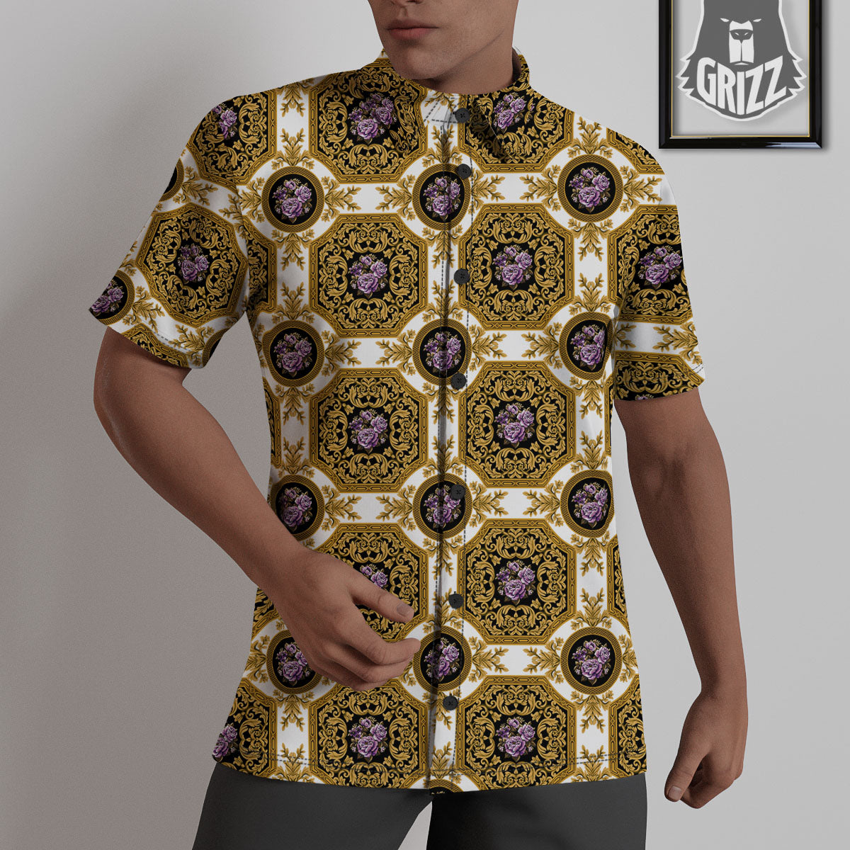 Western Damask Ornamental Print Untucked Shirts-grizzshop