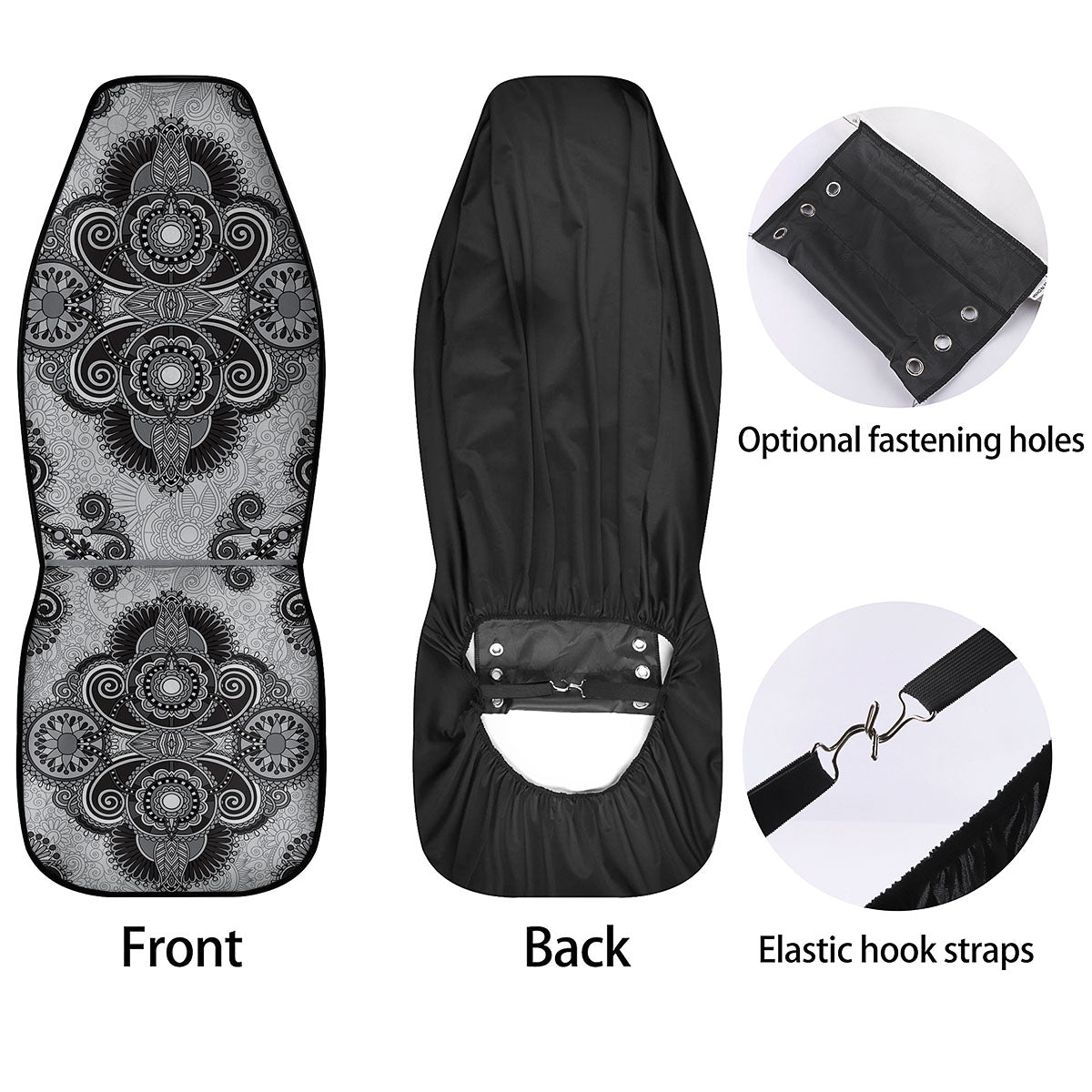 Western Floral Grey And Black Print Car Seat Covers-grizzshop