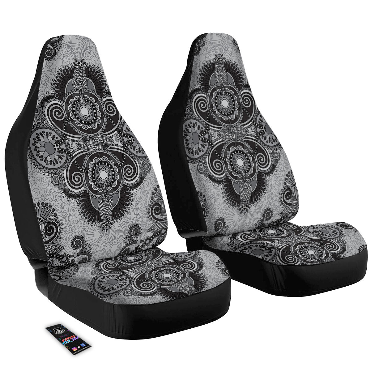 Western Floral Grey And Black Print Car Seat Covers-grizzshop