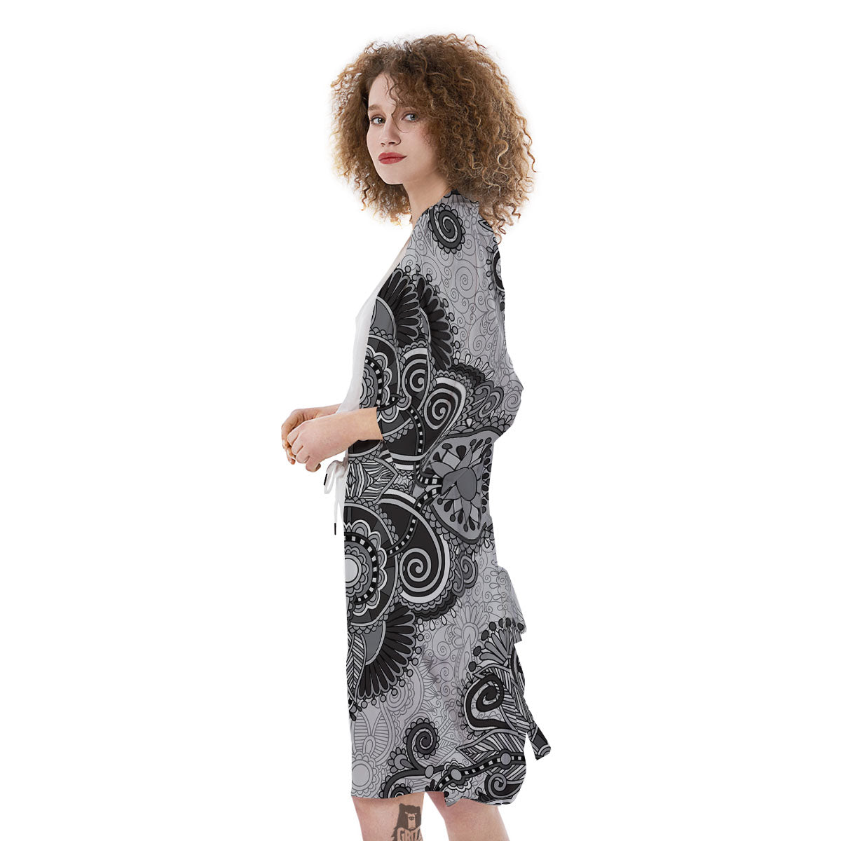 Western Floral Grey And Black Print Kimono-grizzshop