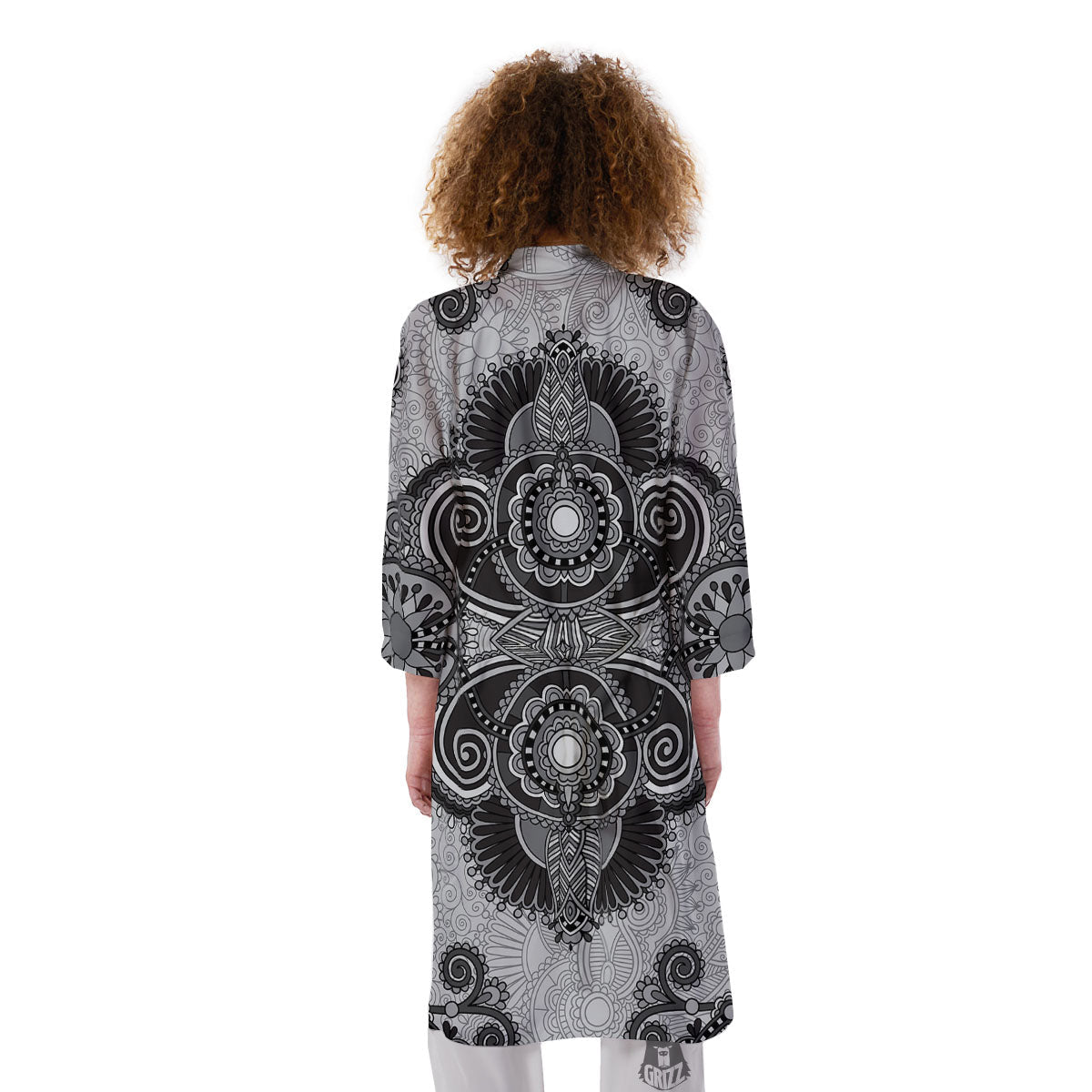 Western Floral Grey And Black Print Kimono-grizzshop