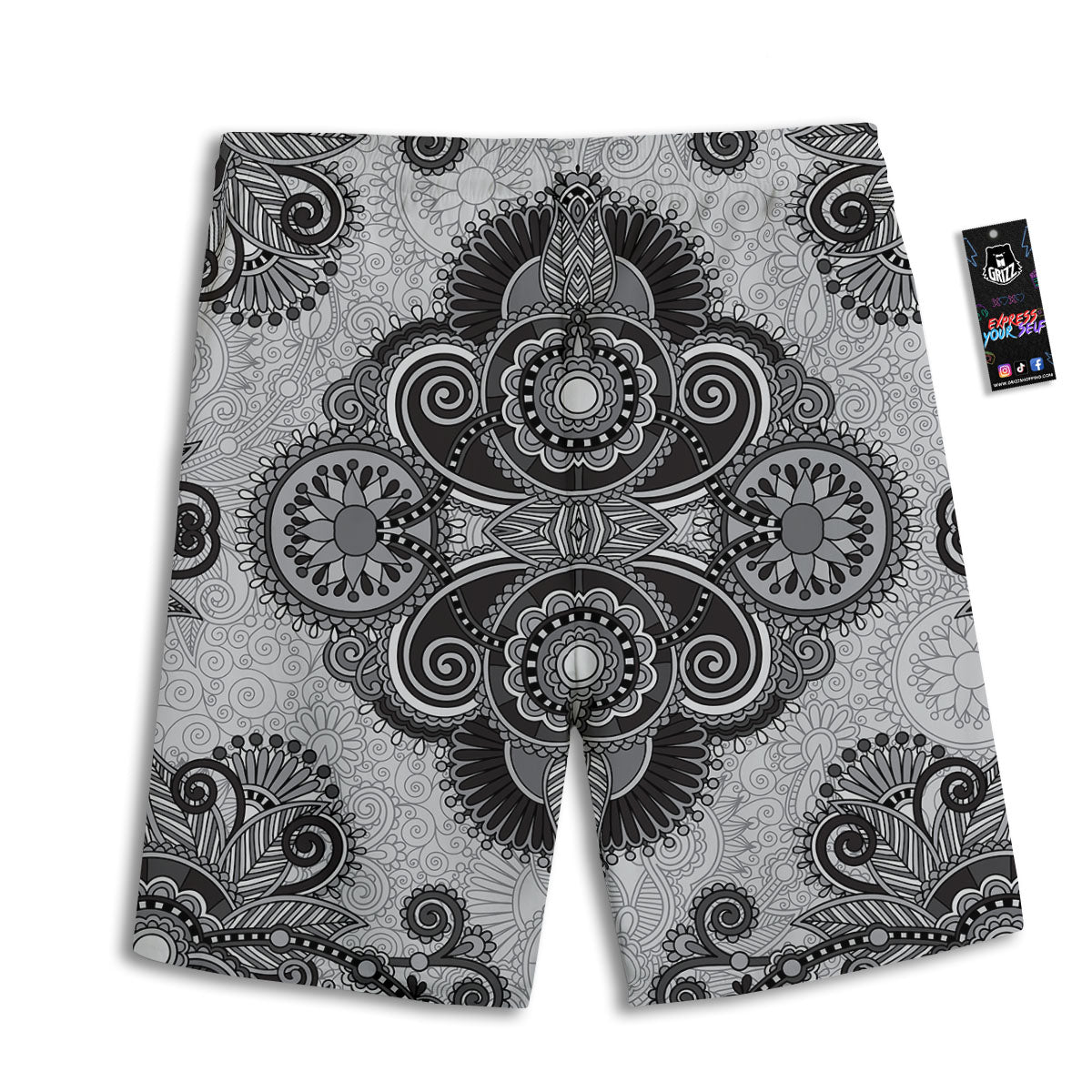 Western Floral Grey And Black Print Men's Athletic Shorts