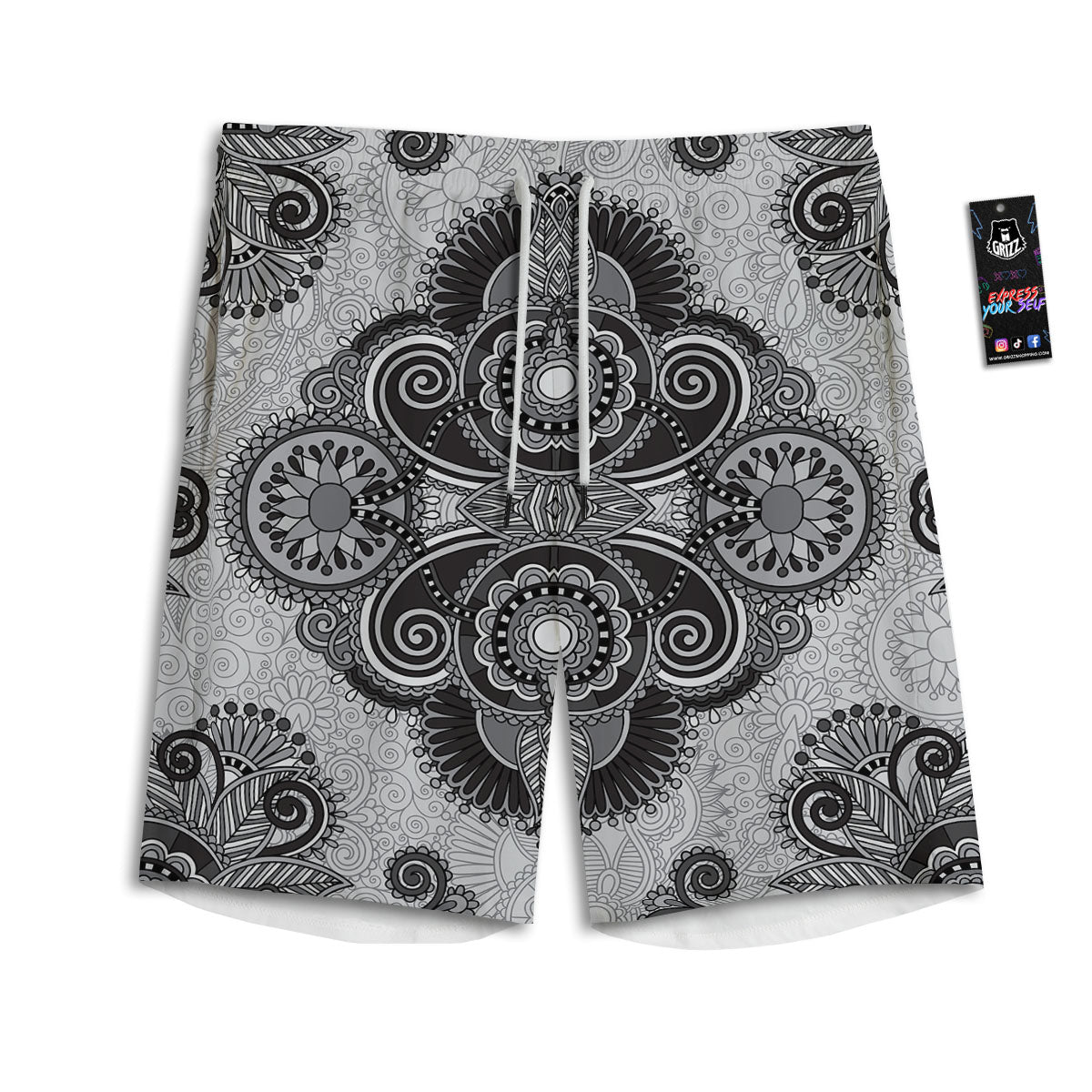 Western Floral Grey And Black Print Men's Athletic Shorts