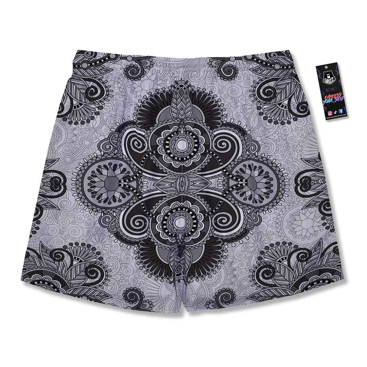 Western Floral Grey And Black Print Men's Running Shorts-grizzshop
