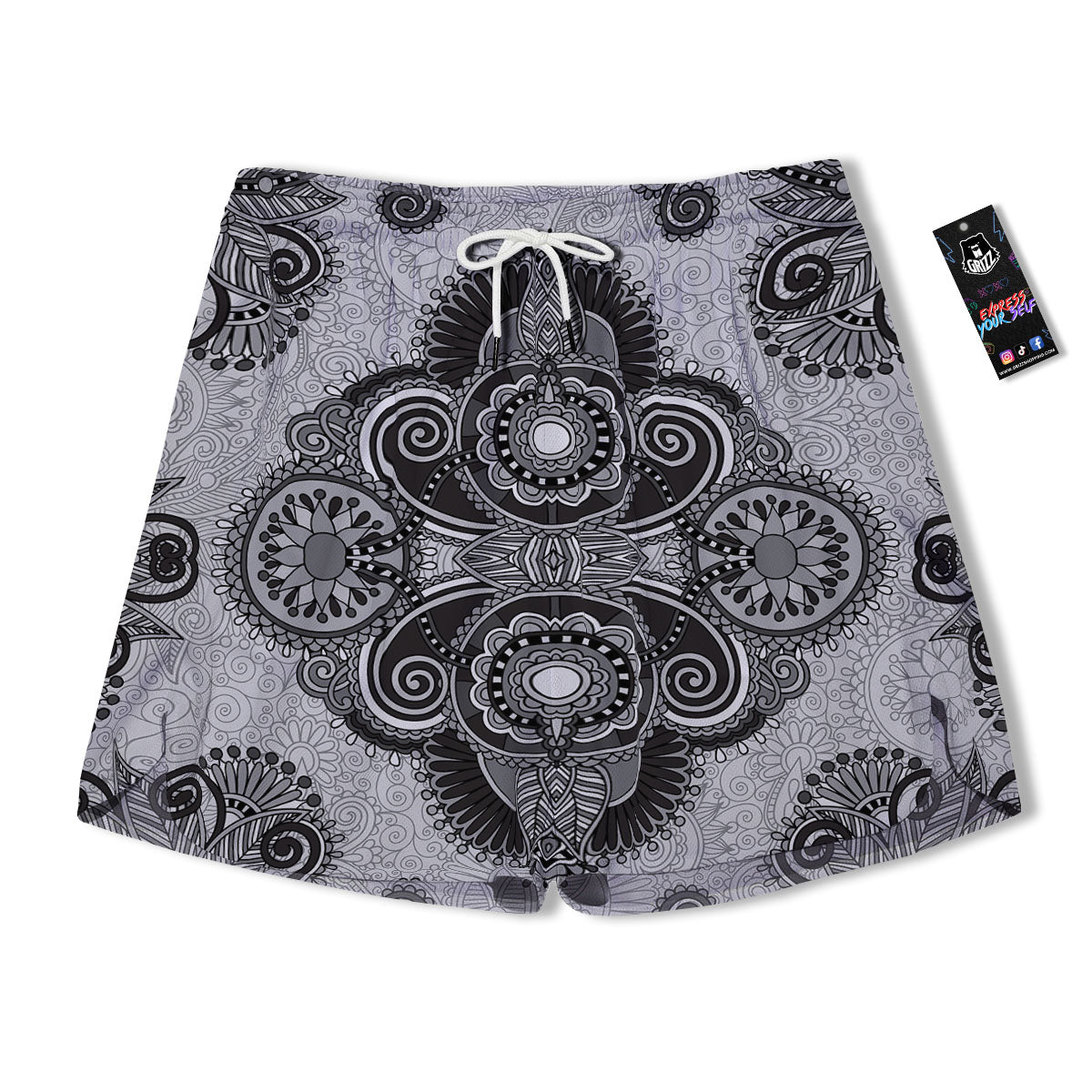 Western Floral Grey And Black Print Men's Running Shorts-grizzshop