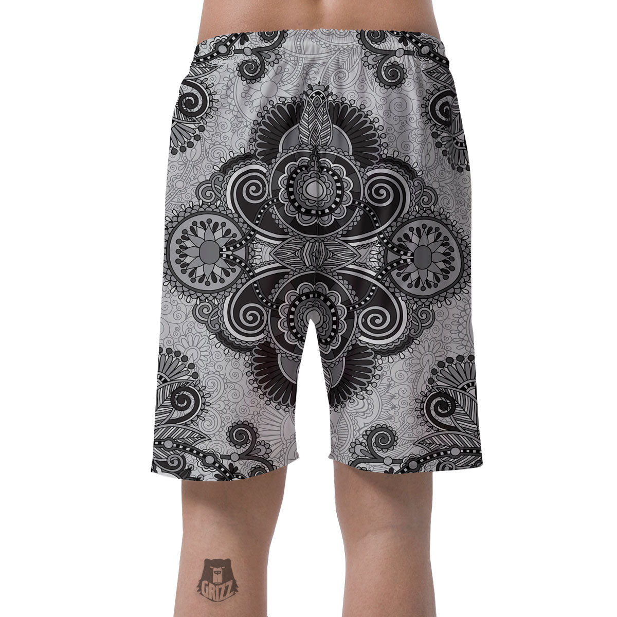 Western Floral Grey And Black Print Men's Shorts-grizzshop