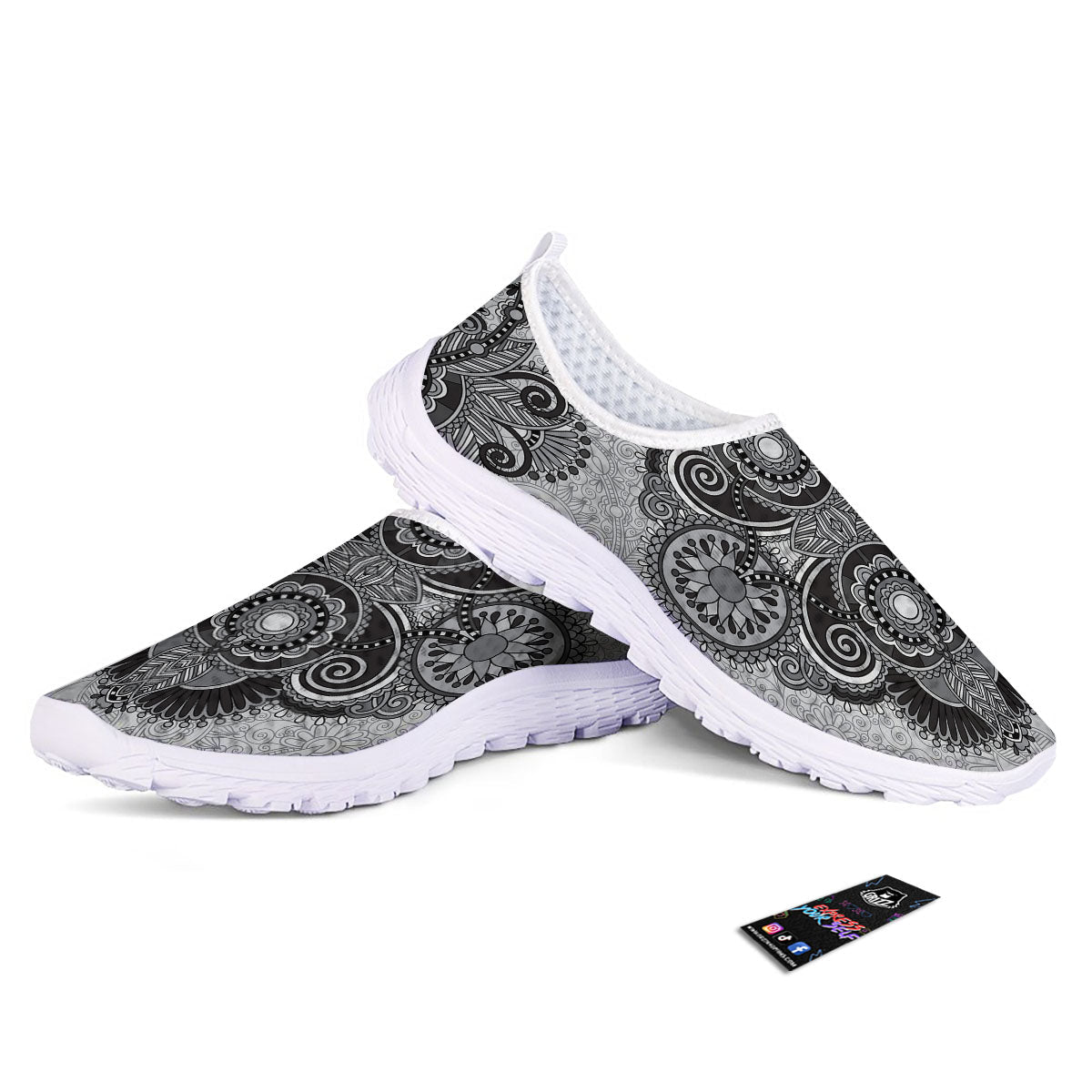 Western Floral Grey And Black Print Nurse Shoes-grizzshop