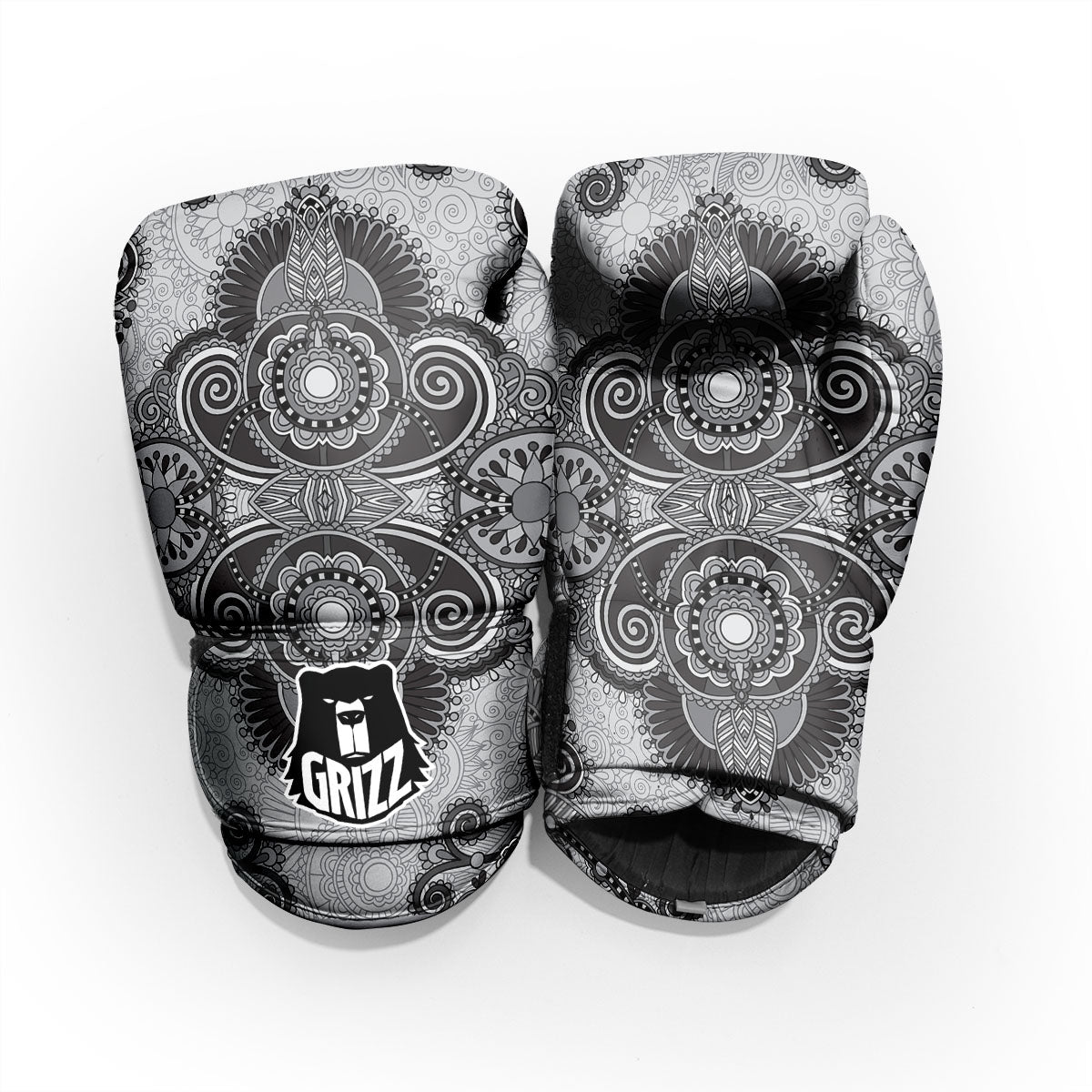 Western Floral Grey And Black Print Pro Boxing Glove
