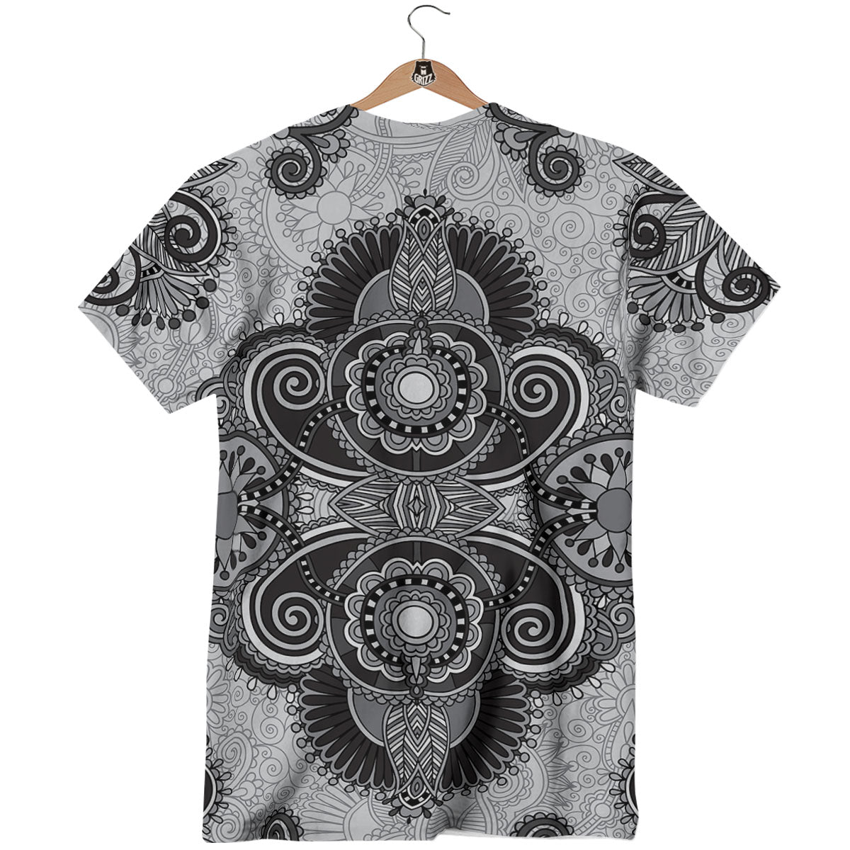 Western Floral Grey And Black Print T-Shirt-grizzshop