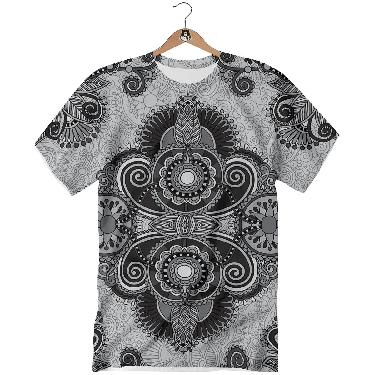 Western Floral Grey And Black Print T-Shirt-grizzshop