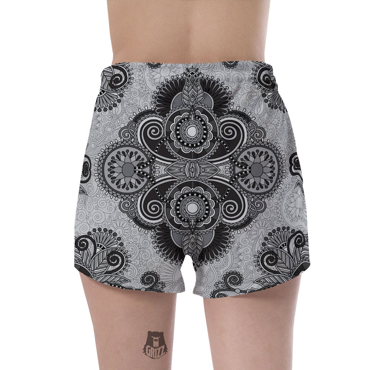 Western Floral Grey And Black Print Women's Shorts-grizzshop