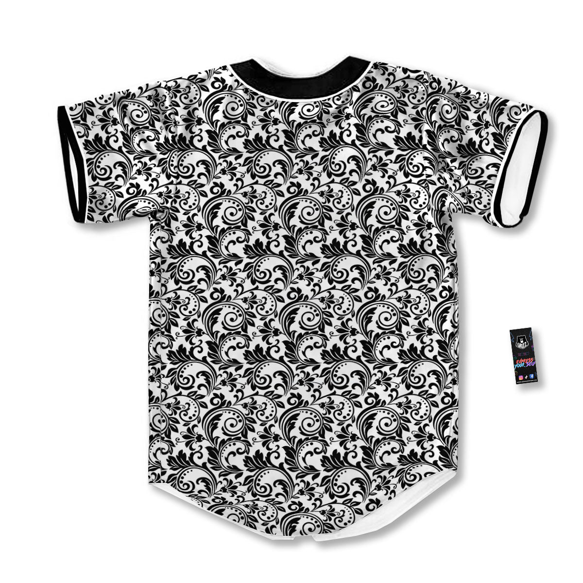 Western Flower White And Black Print Baseball Jersey-grizzshop