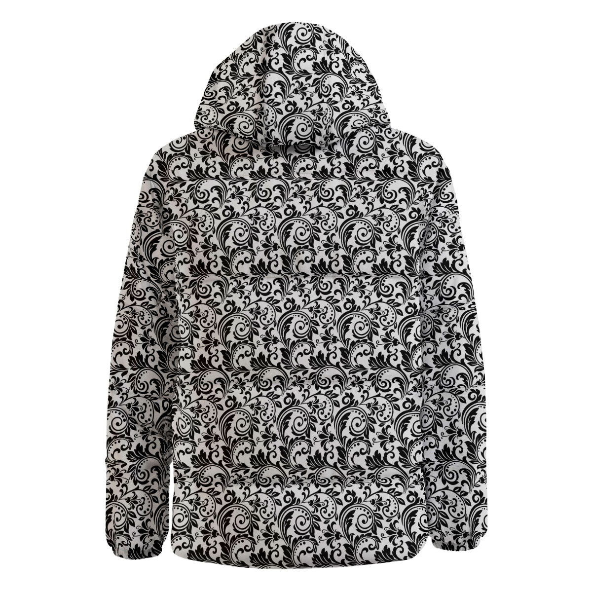Western Flower White And Black Print Down Jacket-grizzshop