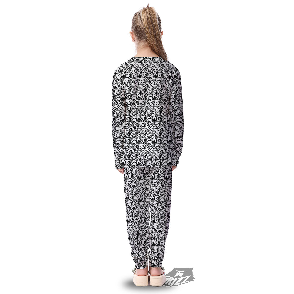 Western Flower White And Black Print Kid's Pajamas-grizzshop