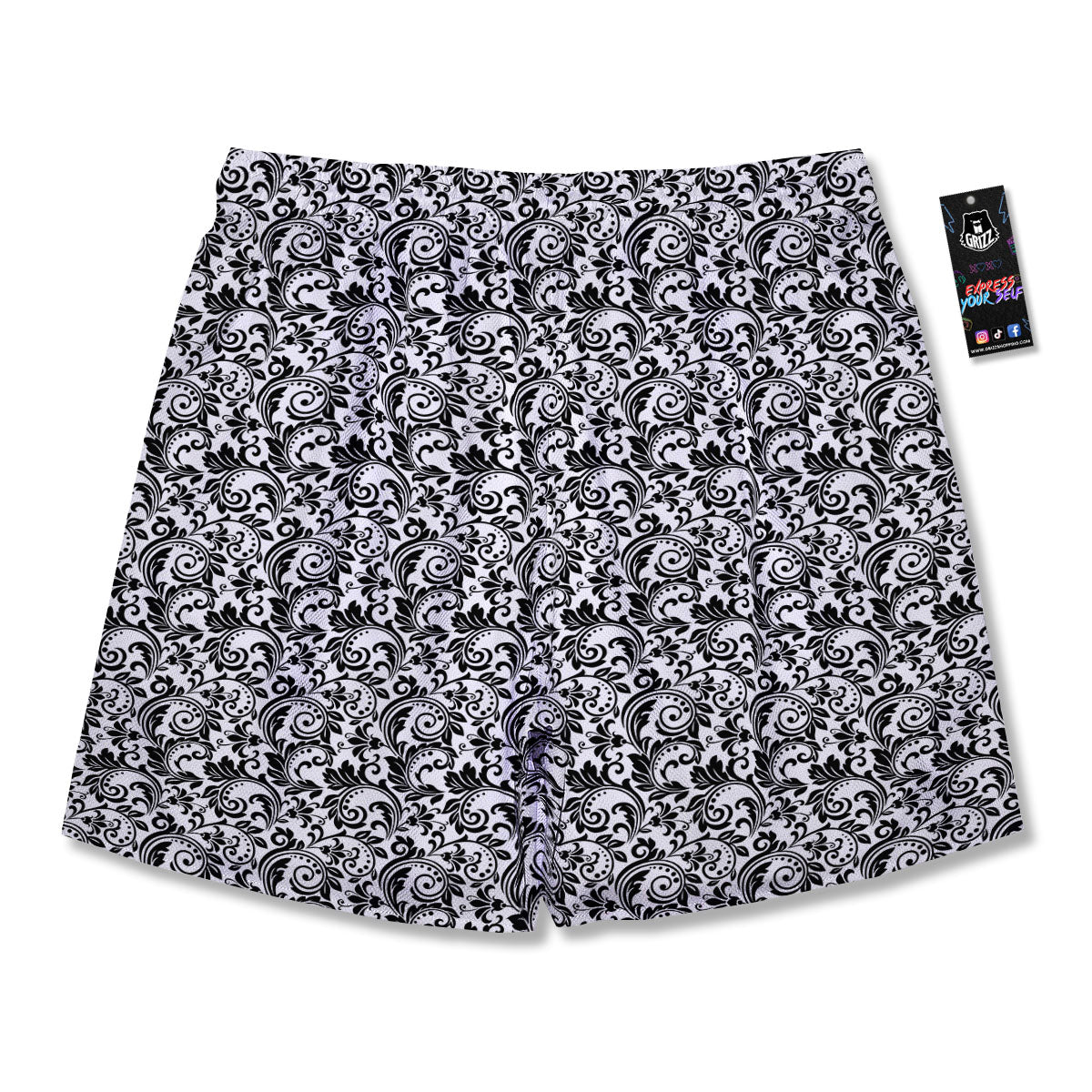 Western Flower White And Black Print Men's Running Shorts-grizzshop