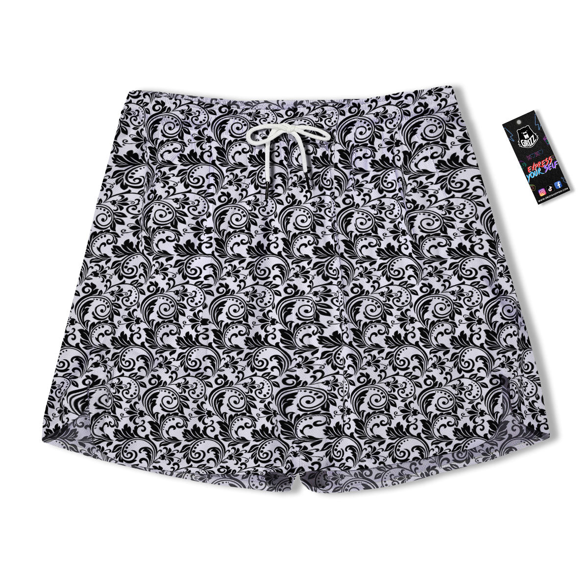 Western Flower White And Black Print Men's Running Shorts-grizzshop