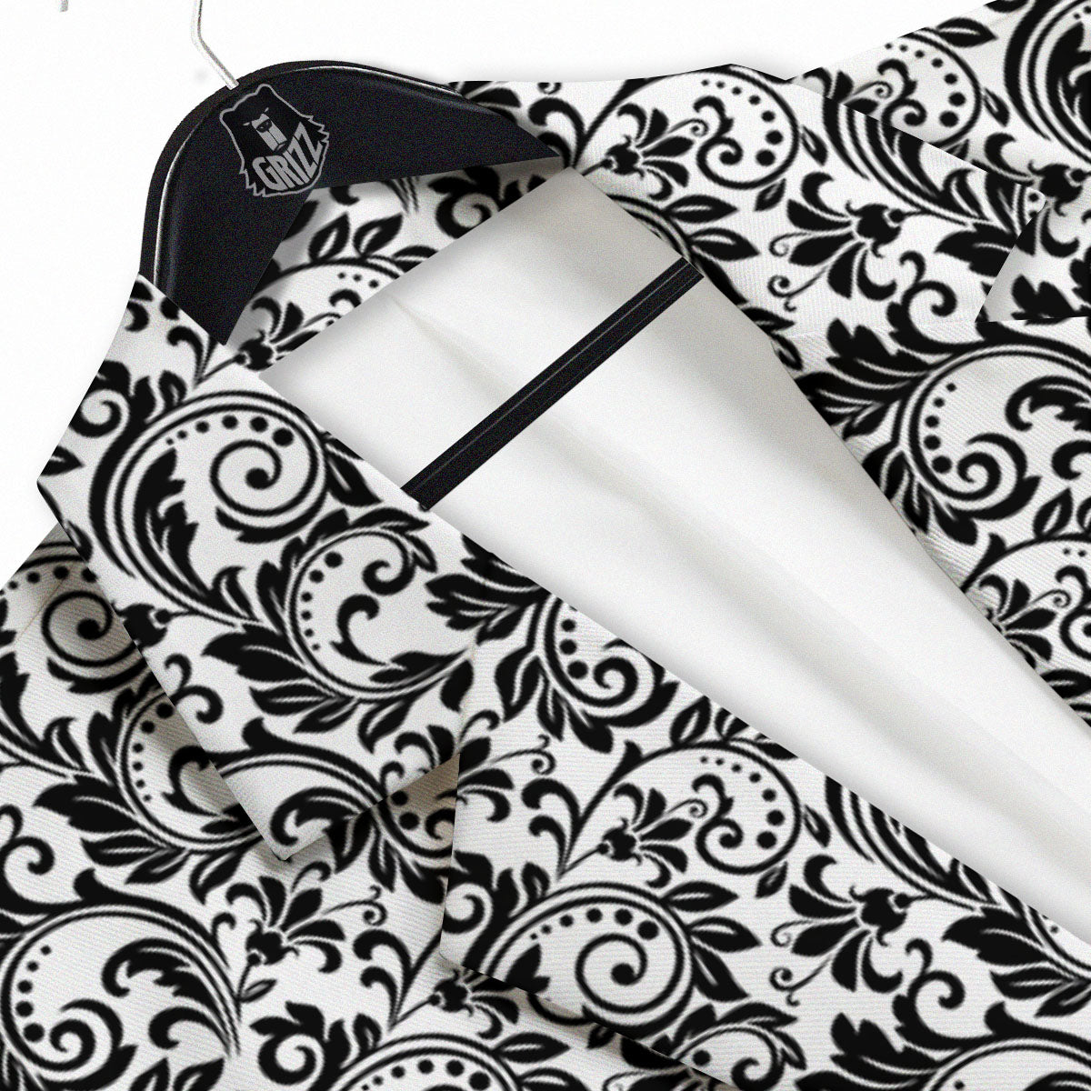 Western Flower White And Black Print Men's Sport Coat-grizzshop