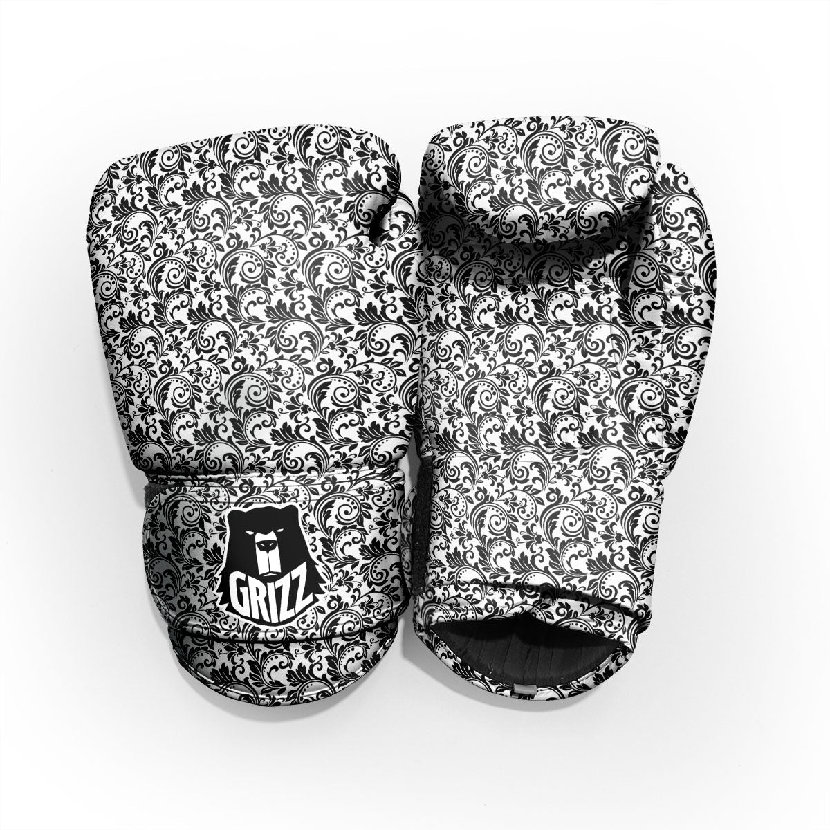 Western Flower White And Black Print Sparring Gloves-grizzshop