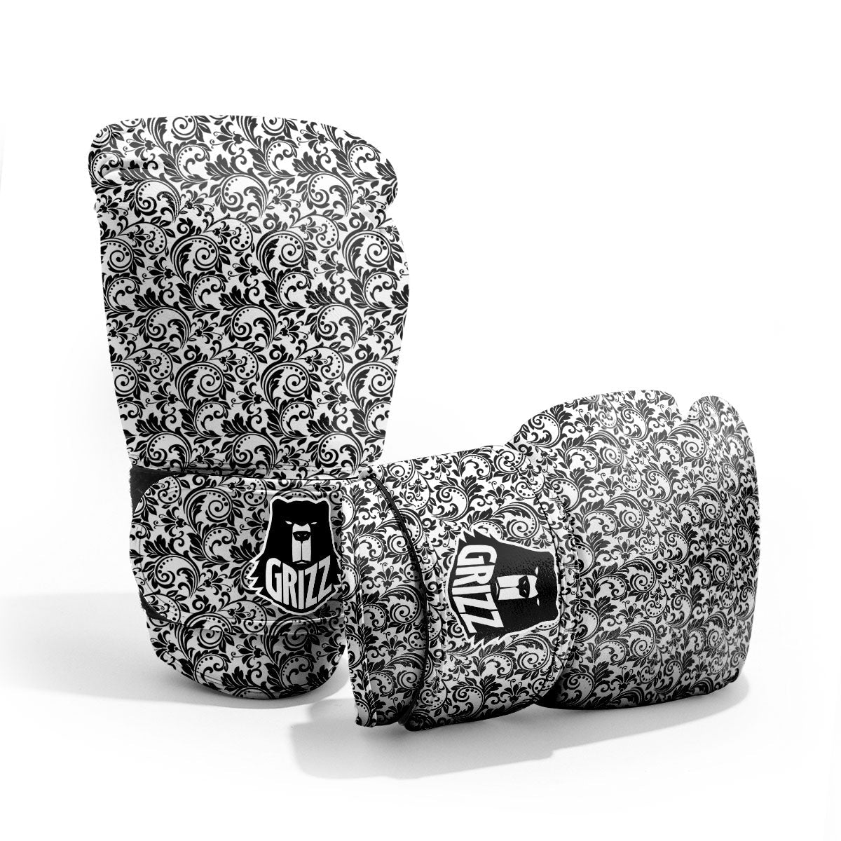 Western Flower White And Black Print Sparring Gloves-grizzshop