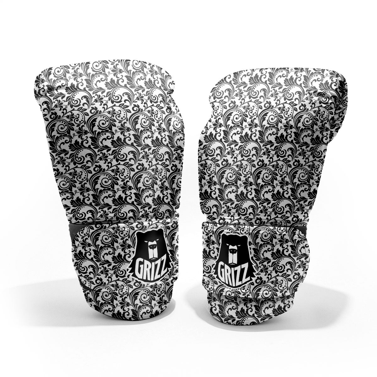 Western Flower White And Black Print Sparring Gloves-grizzshop