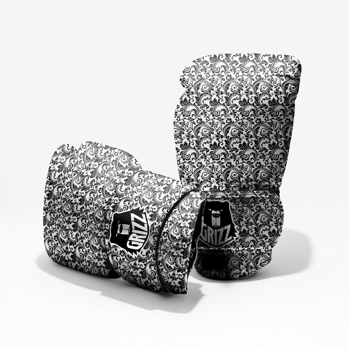 Western Flower White And Black Print Sparring Gloves-grizzshop