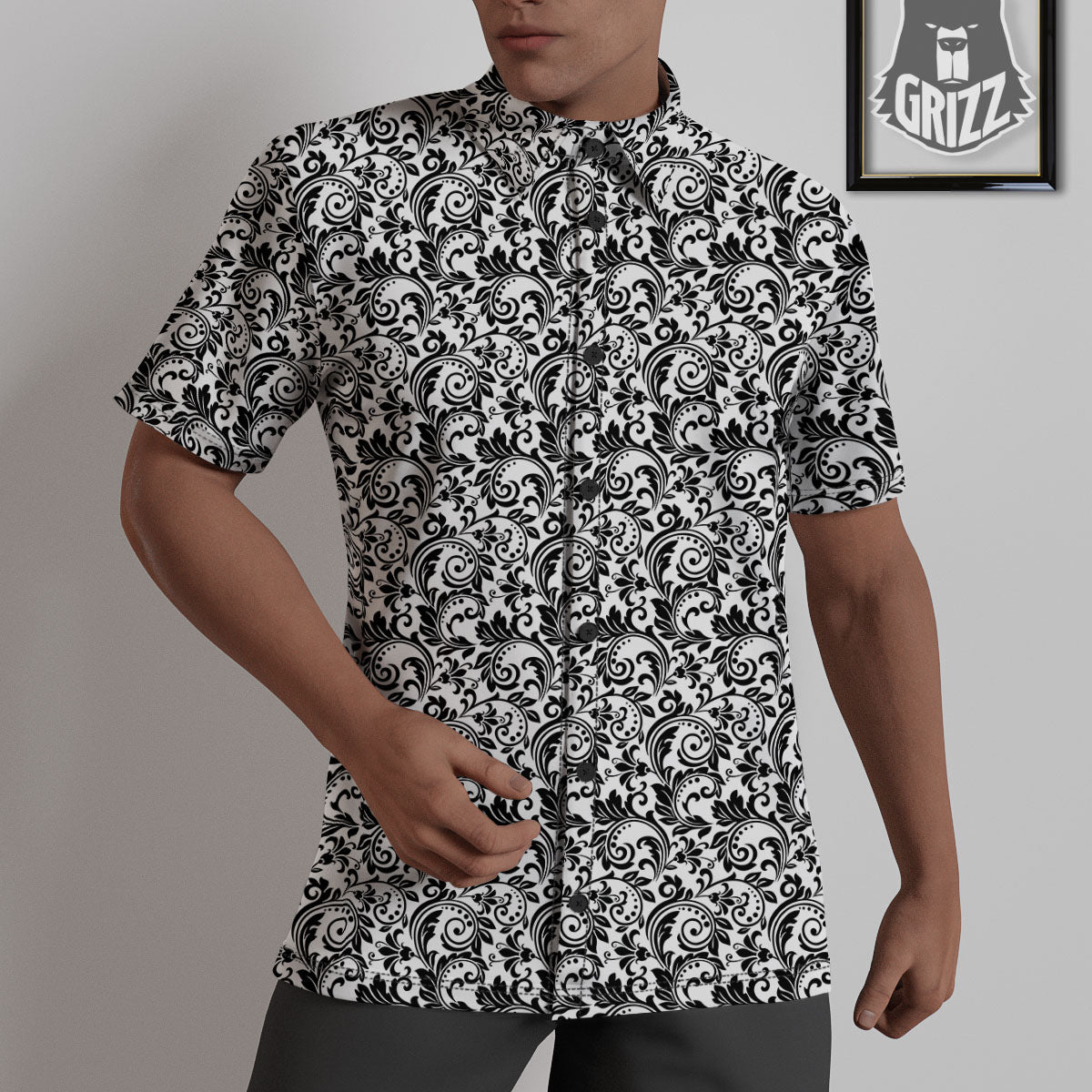 Western Flower White And Black Print Untucked Shirts-grizzshop