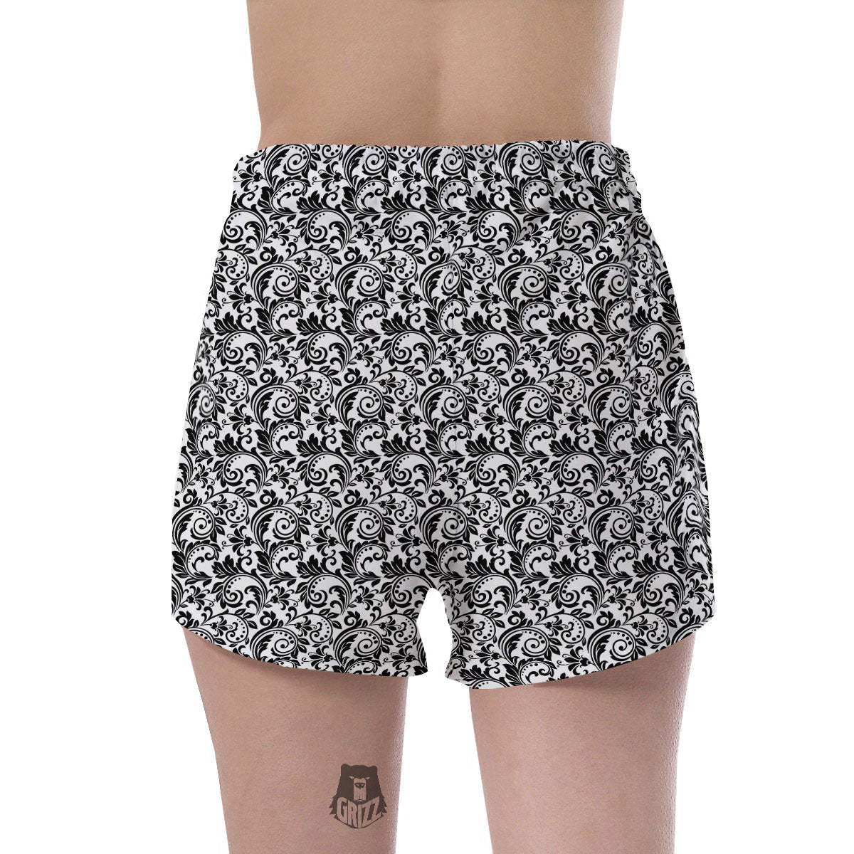 Western Flower White And Black Print Women's Shorts-grizzshop