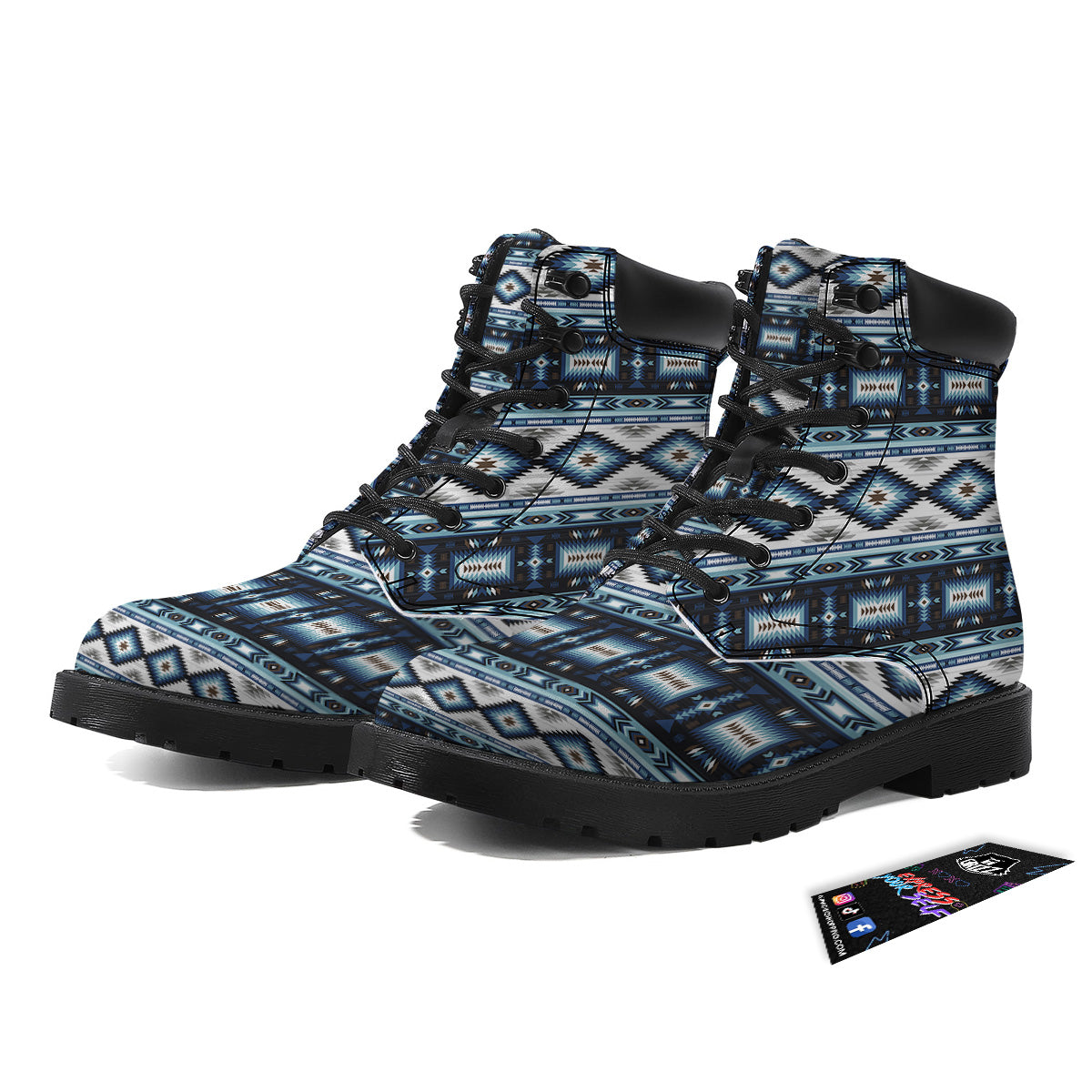 Western Navajo Blue Native Print Boots-grizzshop