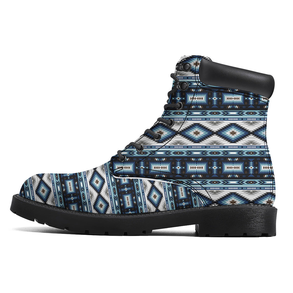 Western Navajo Blue Native Print Boots-grizzshop
