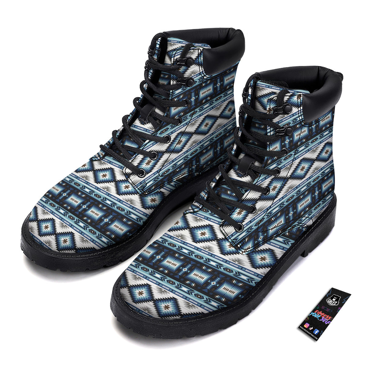 Western Navajo Blue Native Print Boots-grizzshop