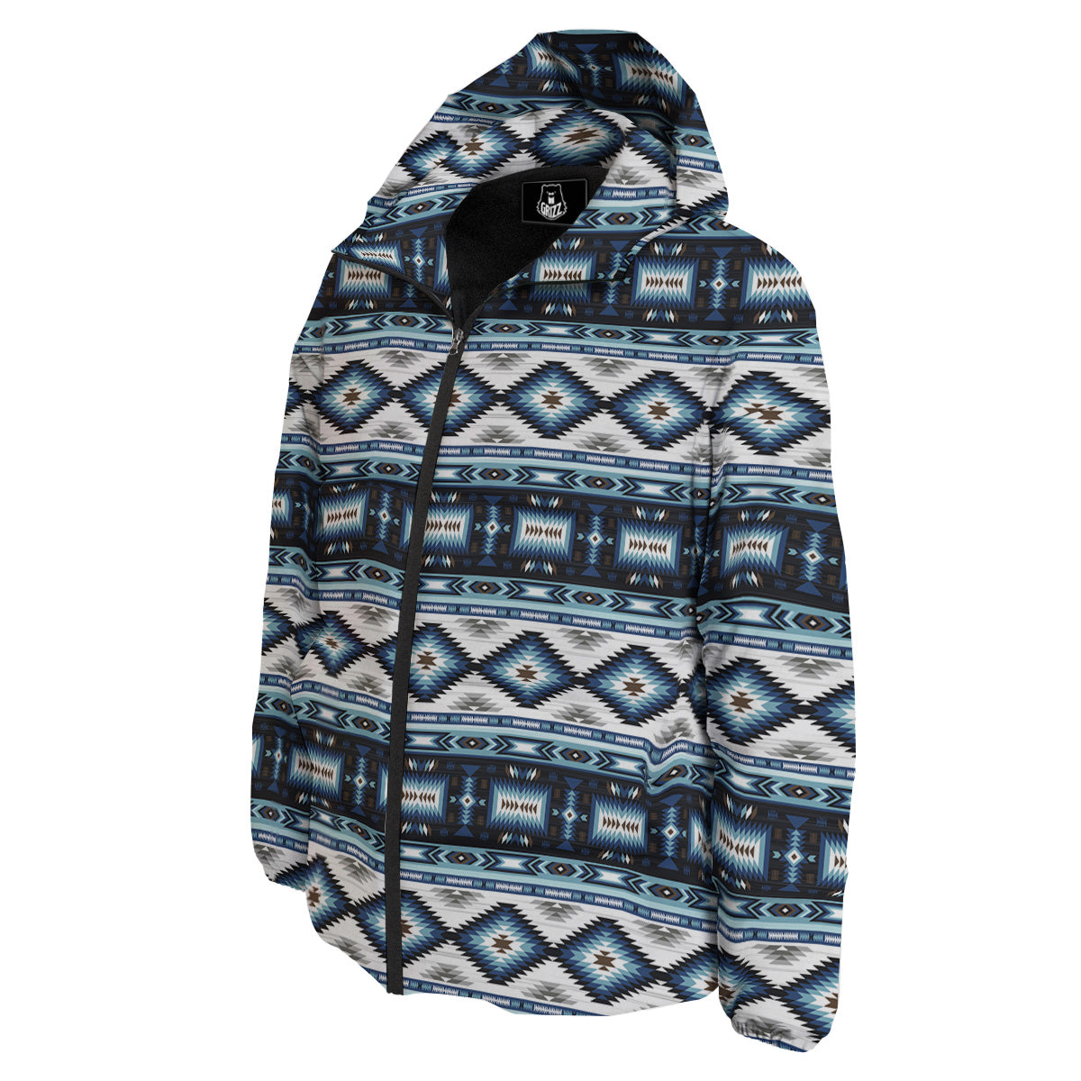 Western Navajo Blue Native Print Down Jacket-grizzshop
