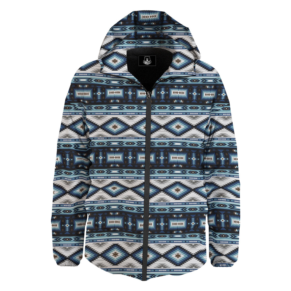 Western Navajo Blue Native Print Down Jacket-grizzshop