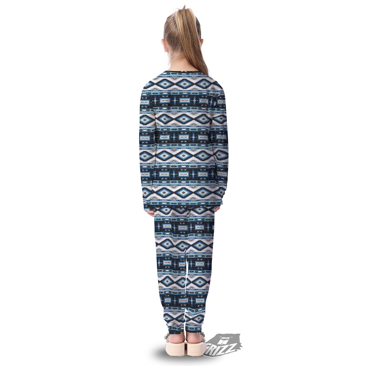 Western Navajo Blue Native Print Kid's Pajamas-grizzshop