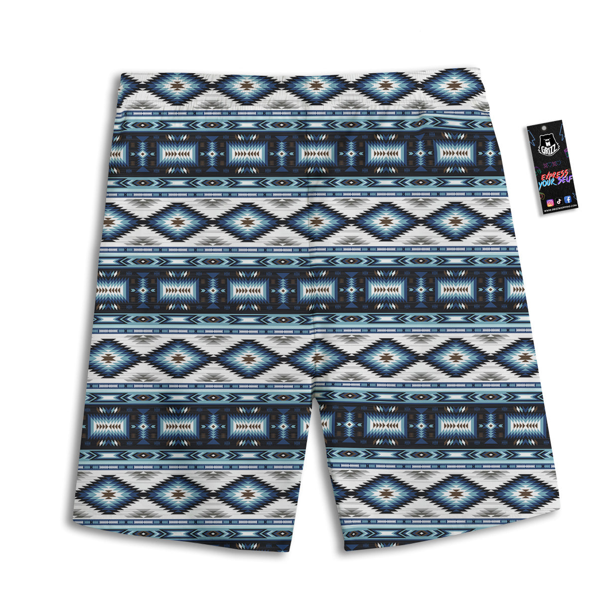 Western Navajo Blue Native Print Men's Athletic Shorts