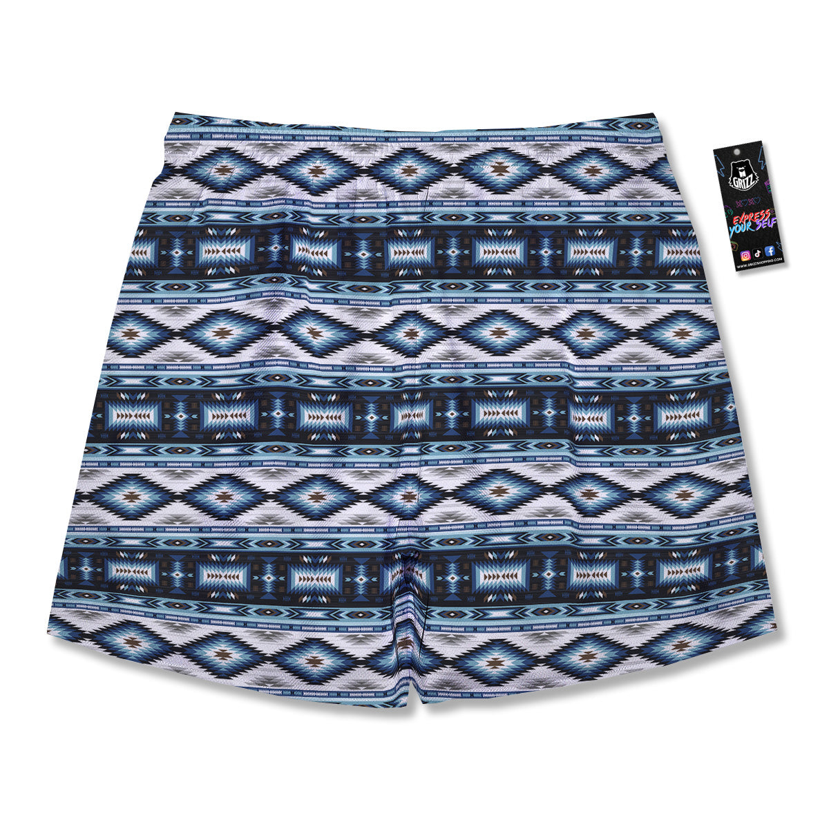 Western Navajo Blue Native Print Men's Running Shorts-grizzshop